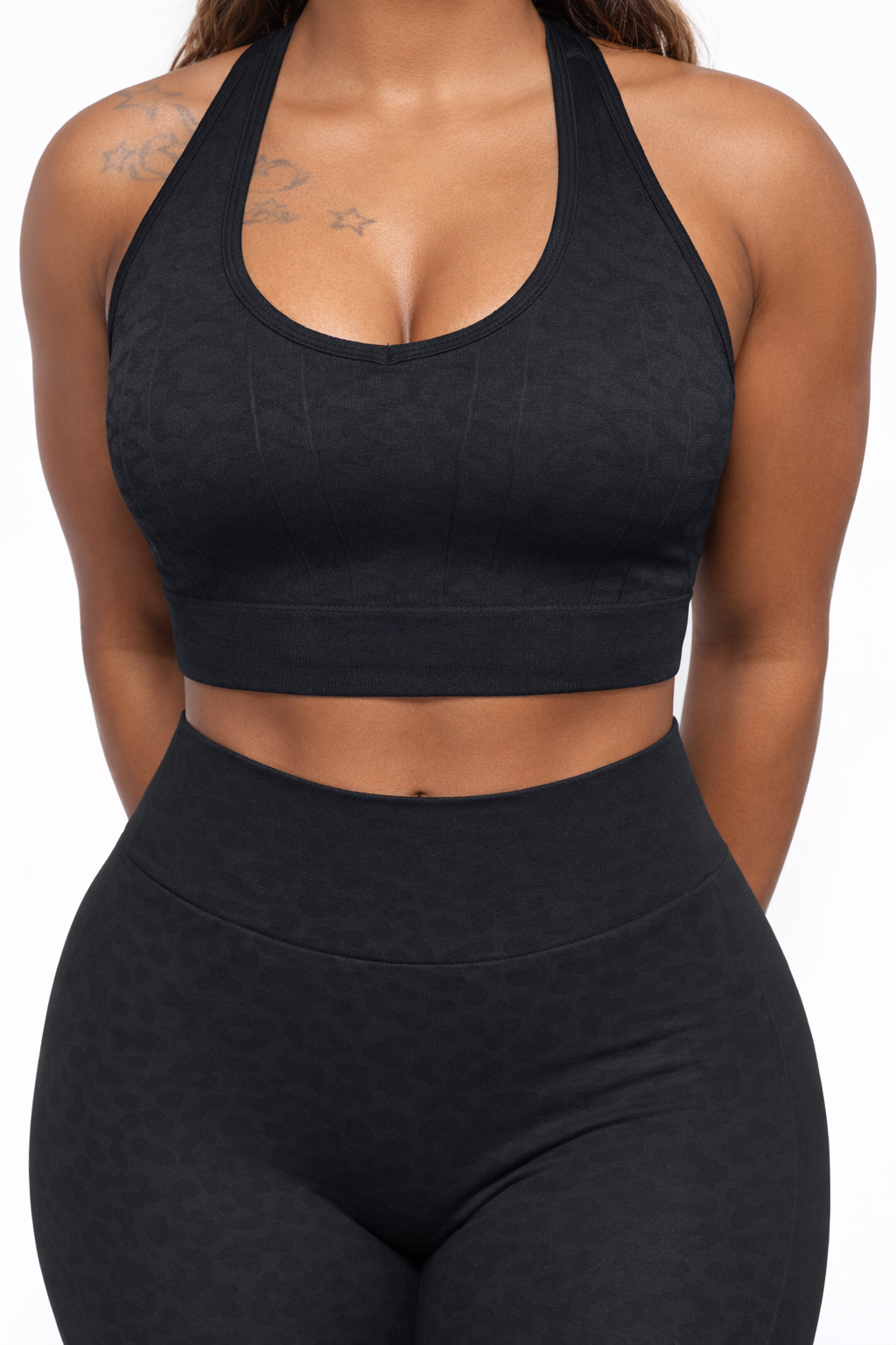 Midnight Black leopard 2 piece yoga set