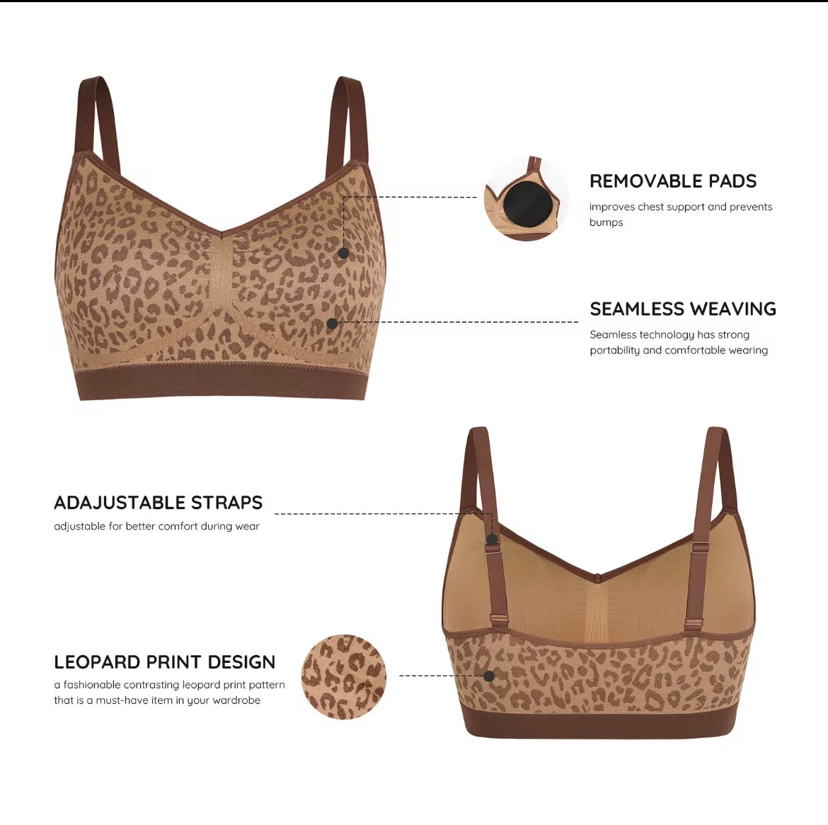 2 piece Leopard seamless bralette & thigh waisted thong